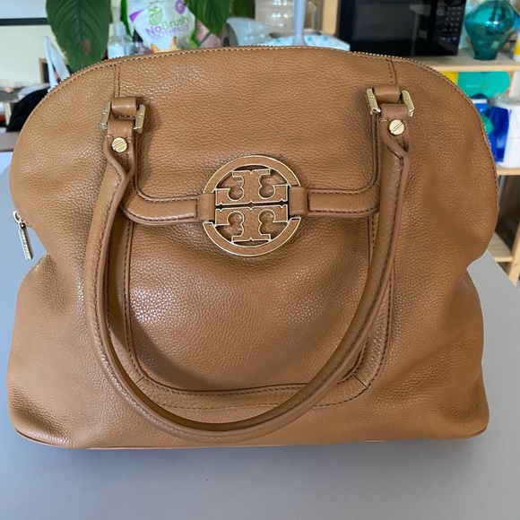 Tory Burch Handbags - Tory Burch Pebbled Leather Handle Bag in Camel color and Gold Metal Detailing